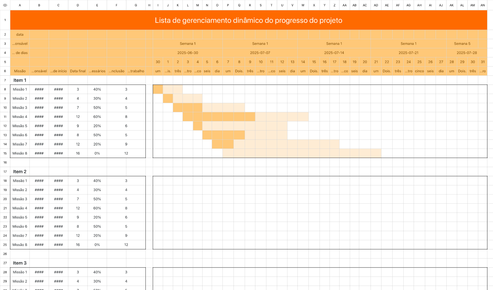 Lista de gerenciamento dinâmico do progresso do projeto